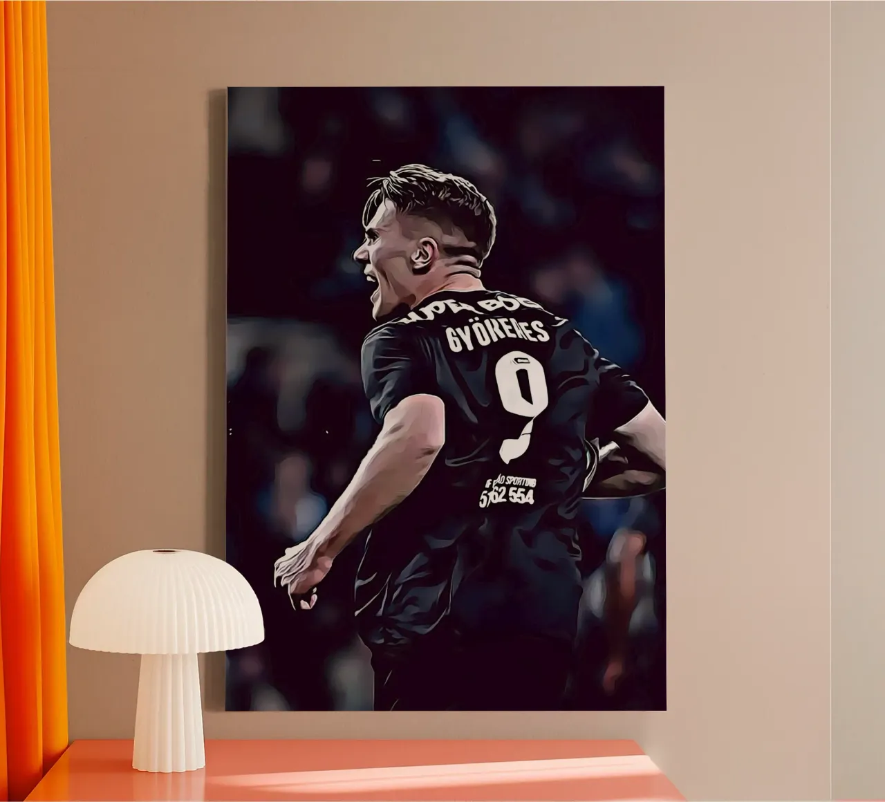 Gyökeres Sporting Lissabon zwart uitshirt 9 Digitale Poster canvas met Baklijst van ArdanART