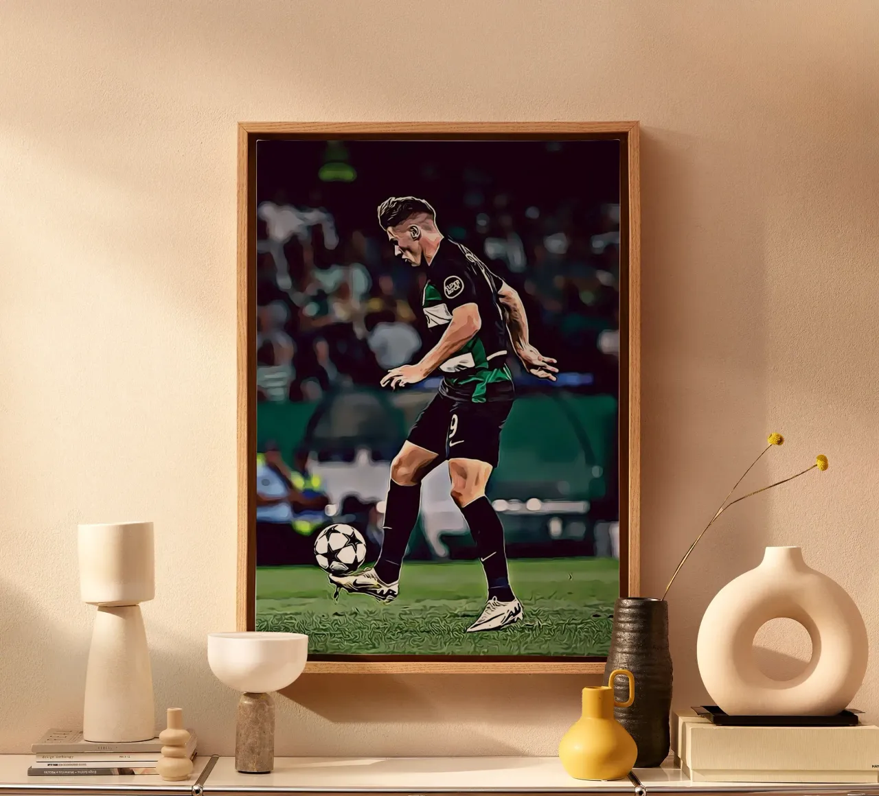 Gyökeres Sporting Nero Terzo Kit Dribbling Poster Digitale tela con Cornice a cassetta da ArdanART