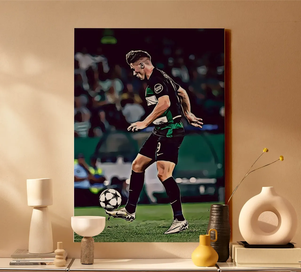 Gyökeres Sporting Nero Terzo Kit Dribbling Poster Digitale tela con Cornice a cassetta da ArdanART