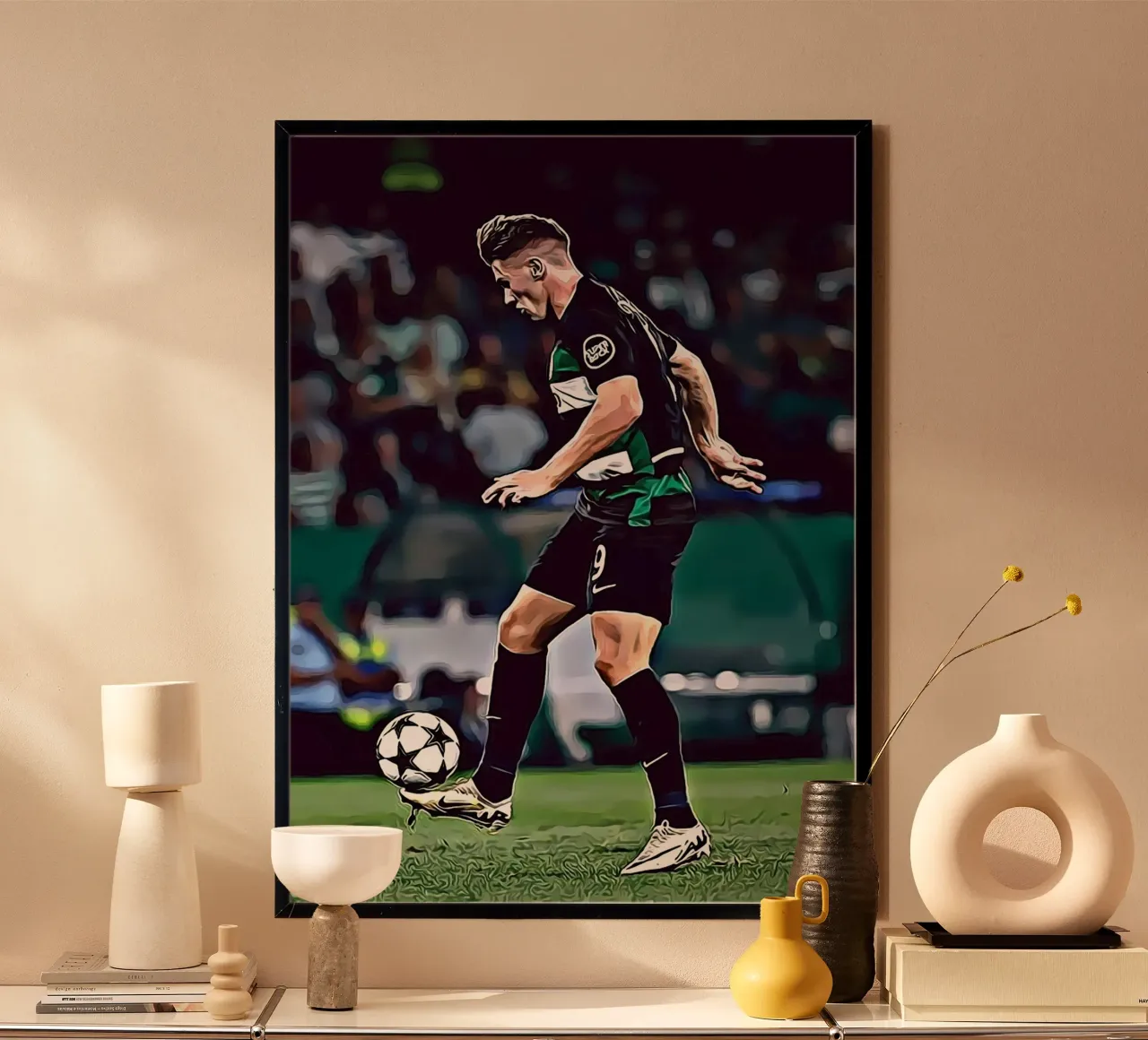 Gyökeres Sporting Nero Terzo Kit Dribbling Poster Digitale poster con telaio in plastica da ArdanART