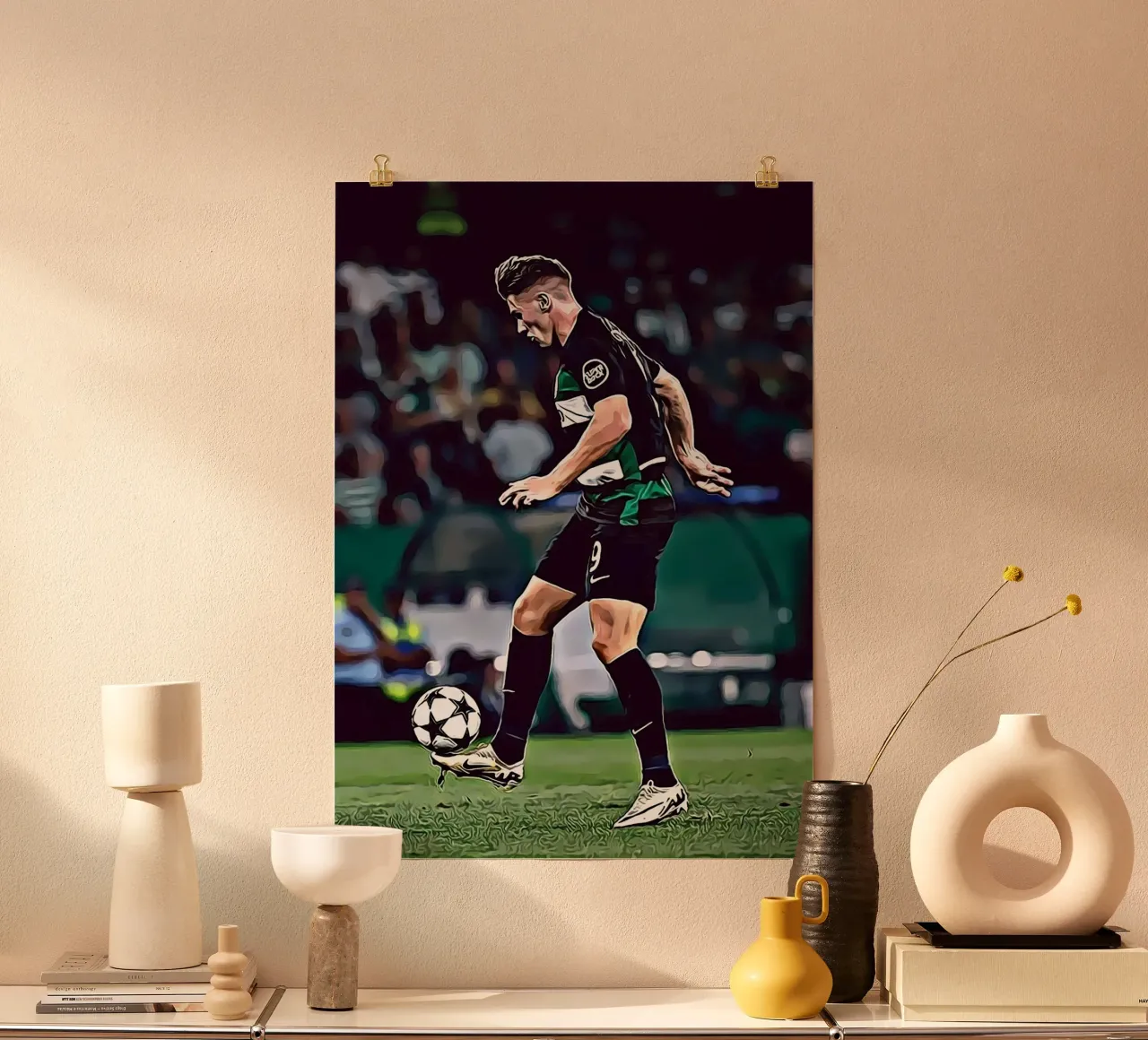 Gyökeres Sporting Nero Terzo Kit Dribbling Poster Digitale poster con telaio in plastica da ArdanART