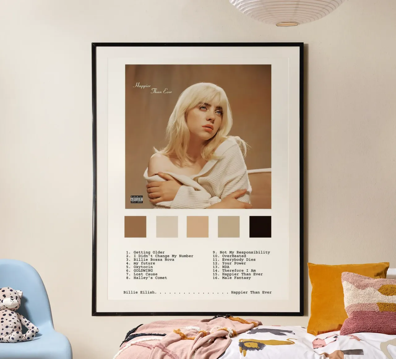 Billie Eilish Happier Than Ever poster con telaio in alluminio da Roronoa7