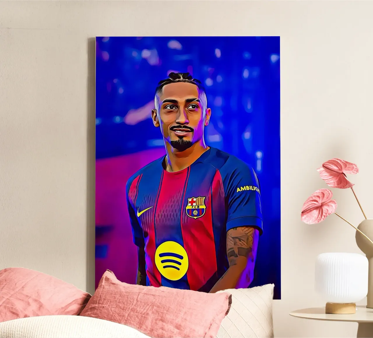Maglia Raphinha Barcellona Ritratto Poster d'arte digitale tela con Cornice a cassetta da ArdanART