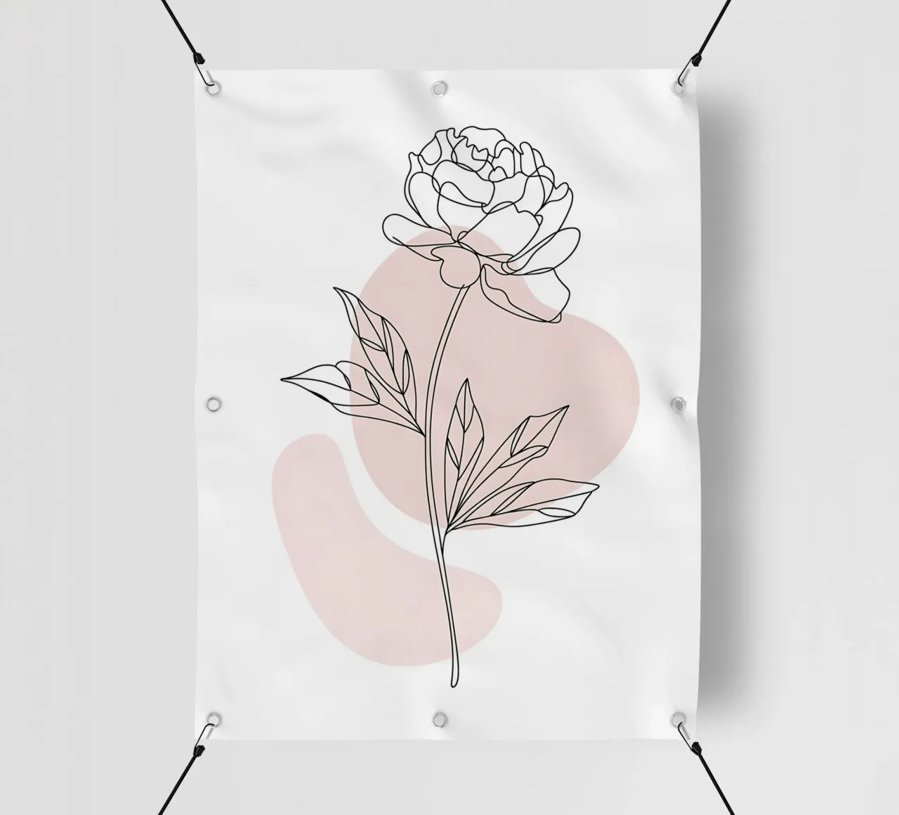 Peonia minimalista in linea continua telo in pvc da Plain Thoughts