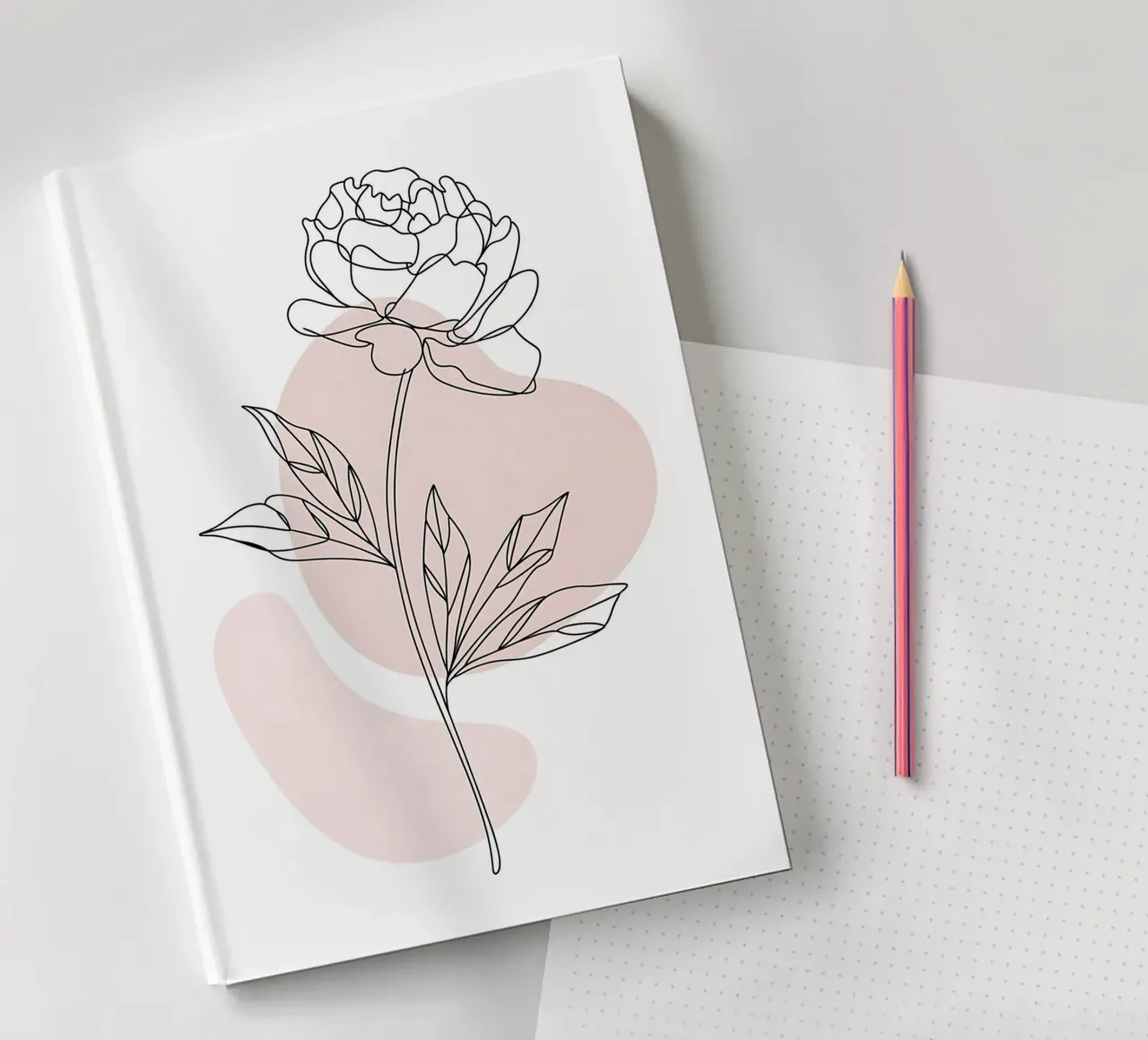 Minimalist peony in a continuous line notebook by Plain Thoughts