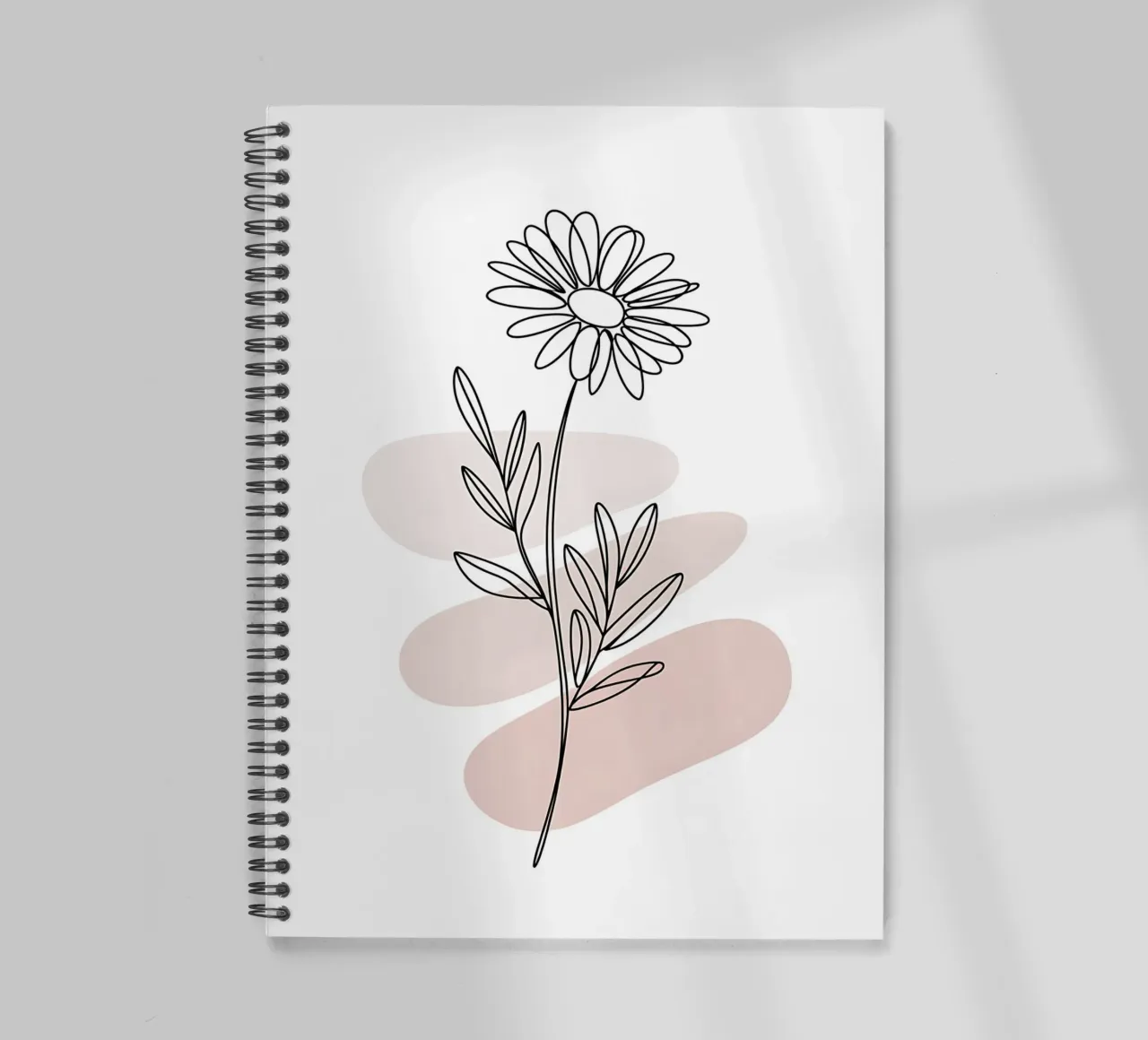 Minimalist continuous-line daisy spiral notebook by Plain Thoughts