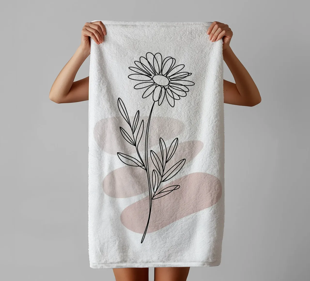 Minimalist continuous-line daisy towel by Plain Thoughts