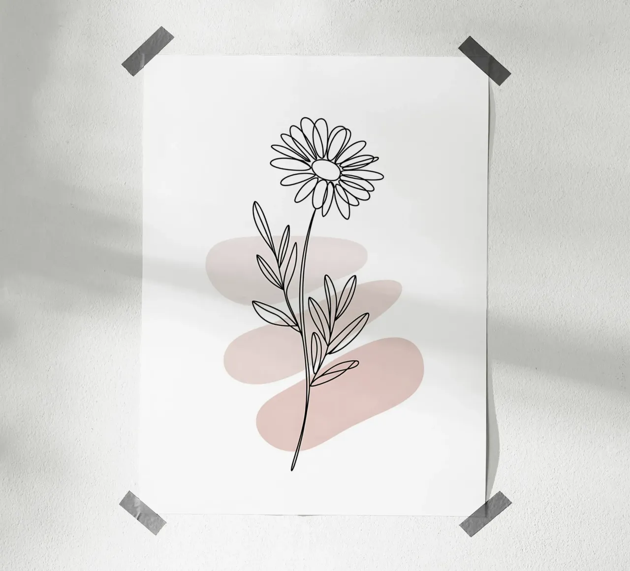 Minimalist continuous-line daisy poster with plastic frame by Plain Thoughts