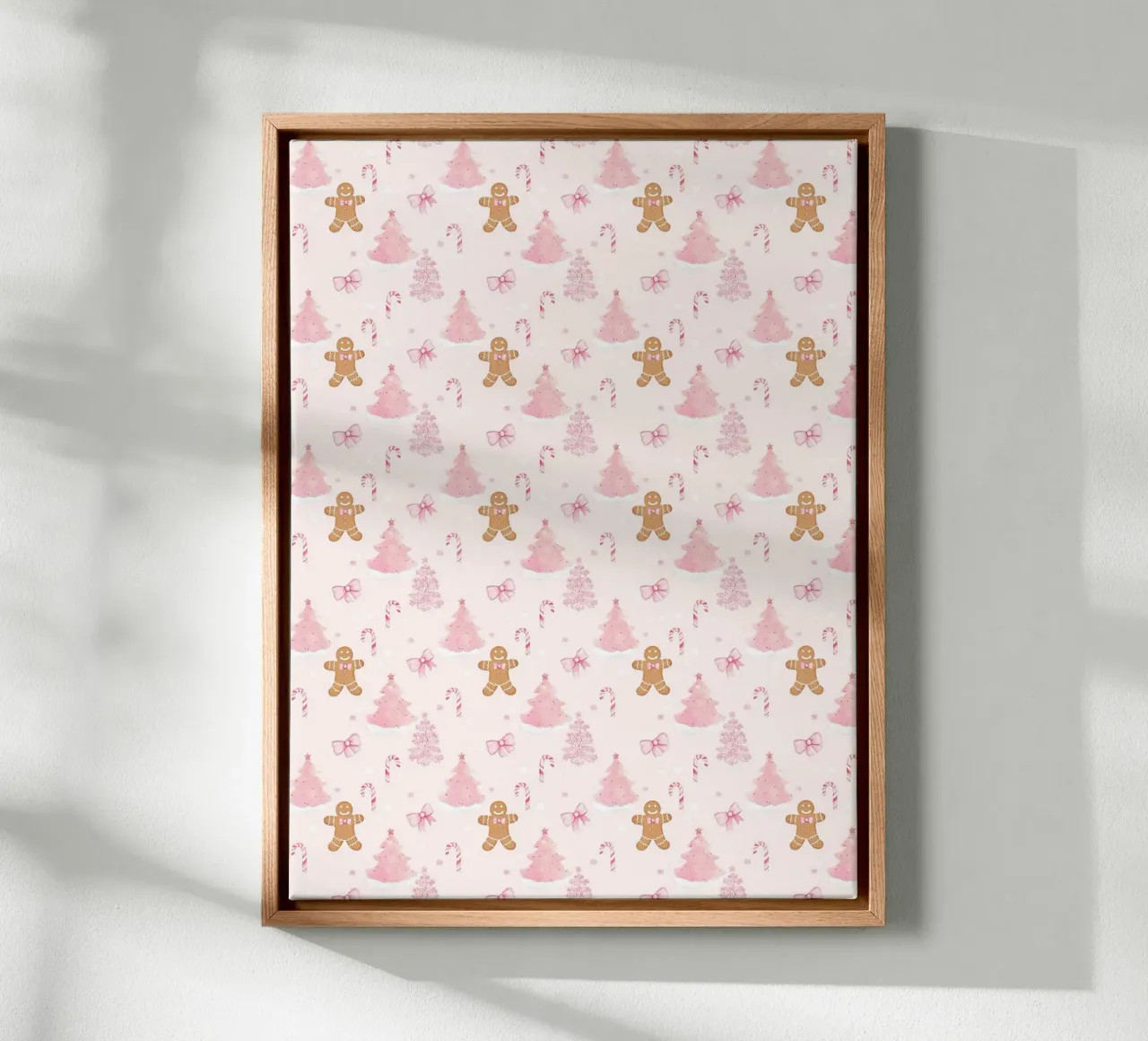 Alberi di Natale rosa Omino di pan di zenzero Coquette Holiday Art tela con Cornice a cassetta da Gentle Echoes Art