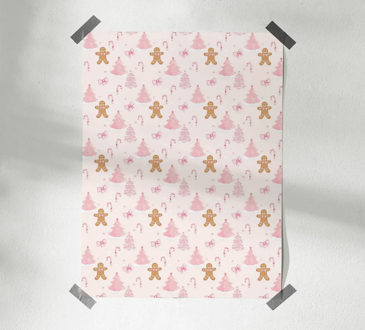 Alberi di Natale rosa Omino di pan di zenzero Coquette Holiday Art poster da Gentle Echoes Art