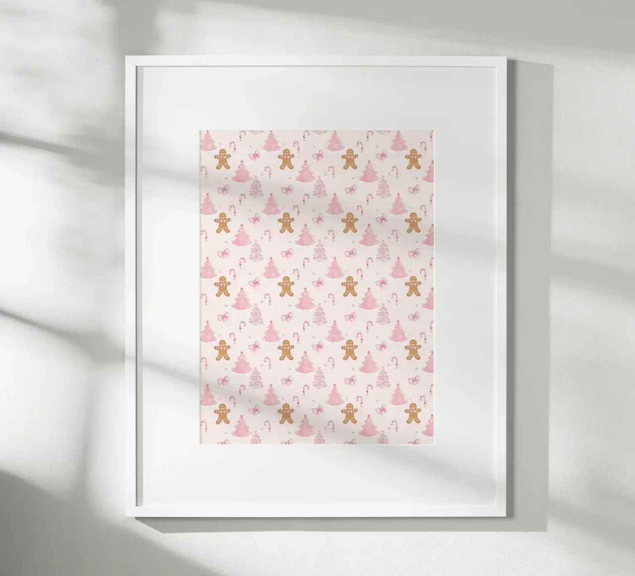Alberi di Natale rosa Omino di pan di zenzero Coquette Holiday Art poster da Gentle Echoes Art