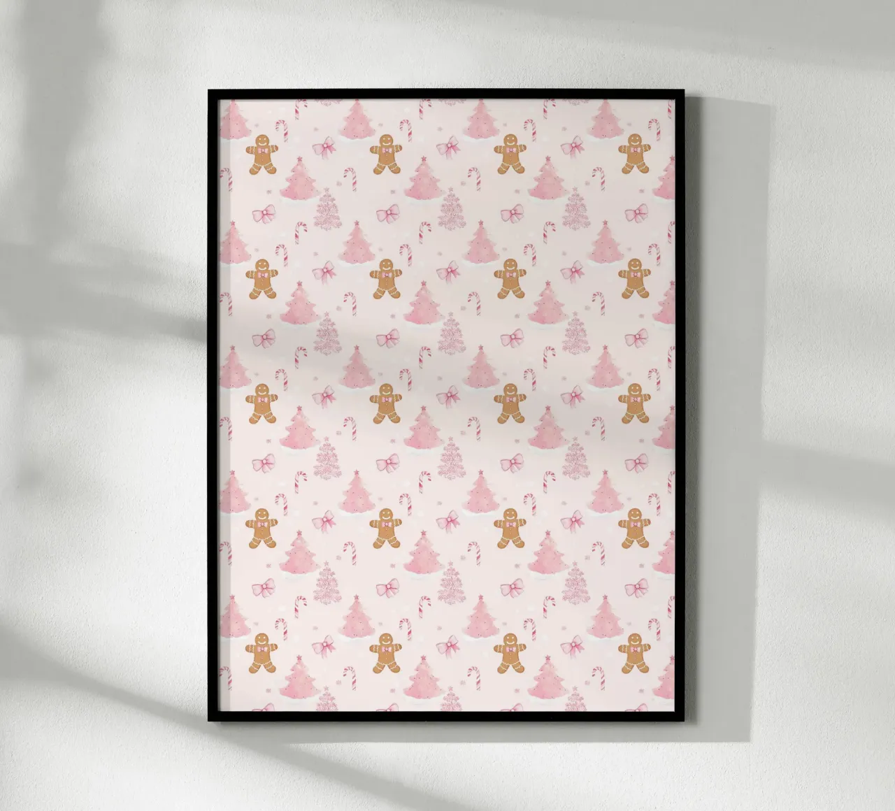 Alberi di Natale rosa Omino di pan di zenzero Coquette Holiday Art poster da Gentle Echoes Art