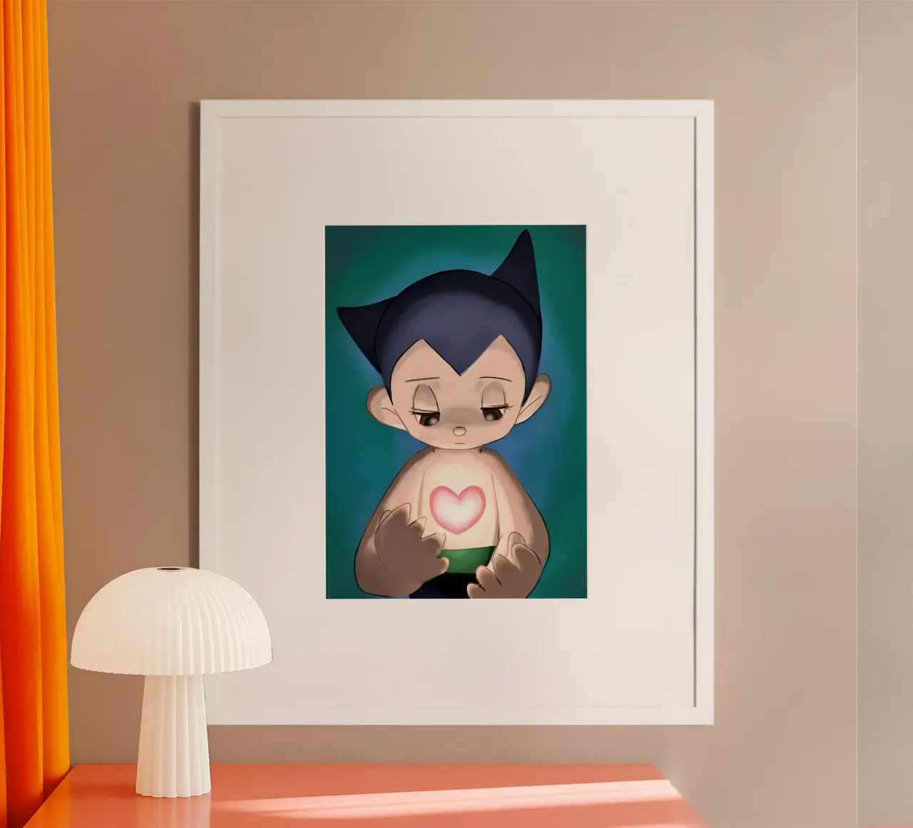 Astro boy heart poster con telaio in legno da Low poly art