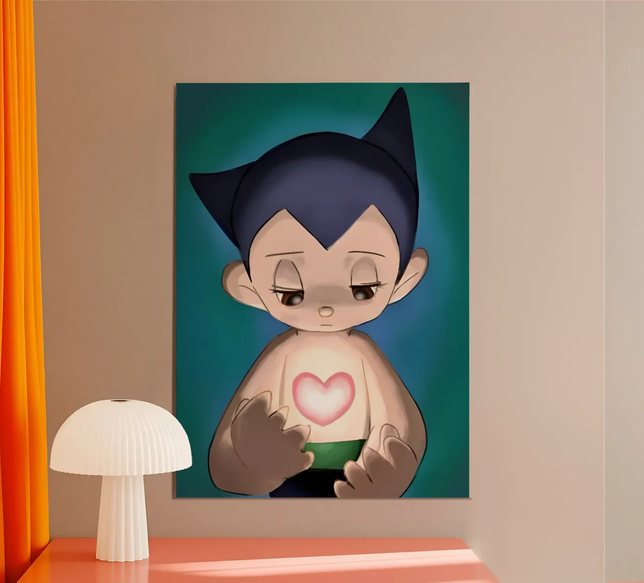Astro boy heart poster con telaio in legno da Low poly art