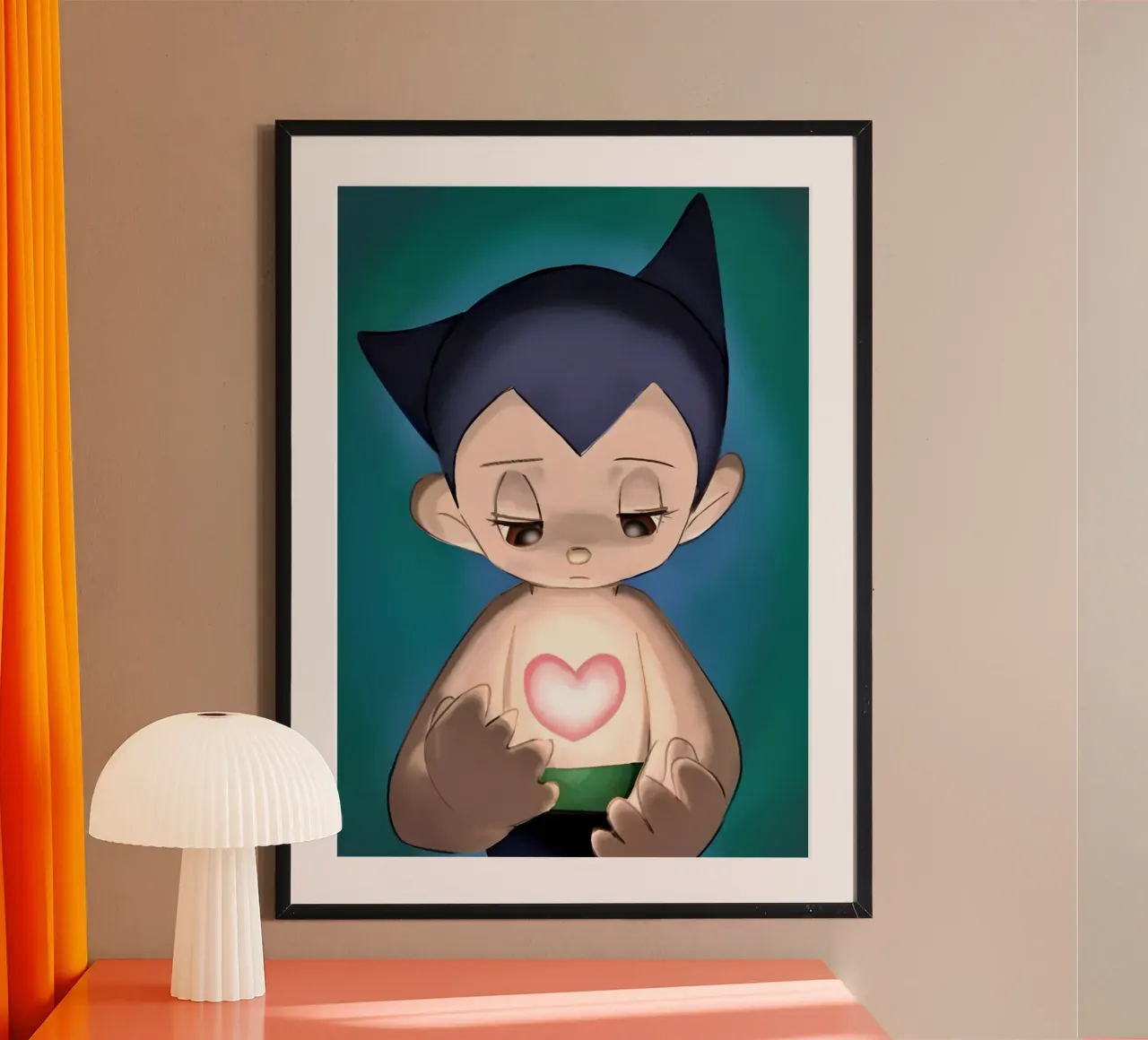 Astro boy heart poster con telaio in legno da Low poly art