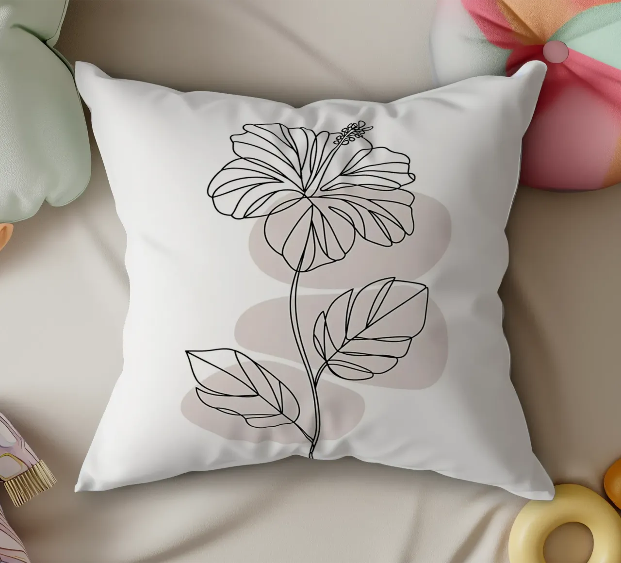 Ibisco minimalista in linea continua cuscino da Plain Thoughts