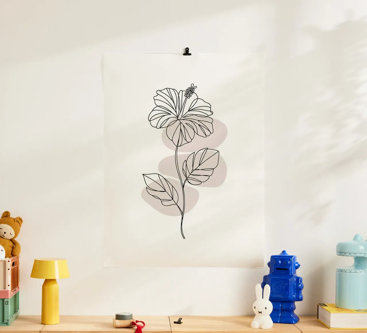 Ibisco minimalista in linea continua poster con telaio in plastica da Plain Thoughts