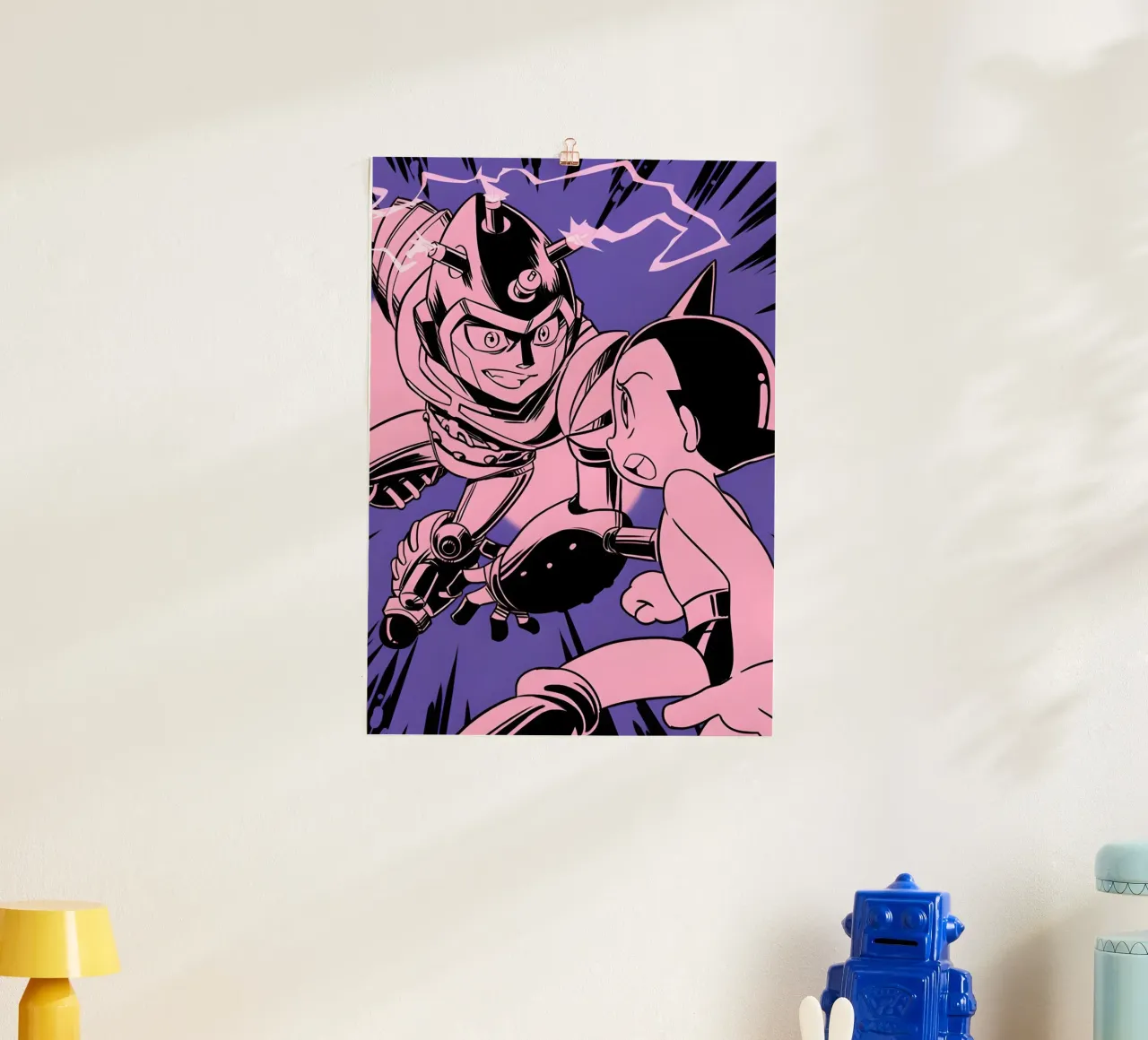 battle scene Astro boy poster con telaio in legno da Low poly art