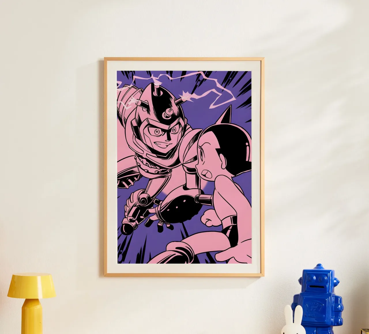 battle scene Astro boy poster con telaio in legno da Low poly art