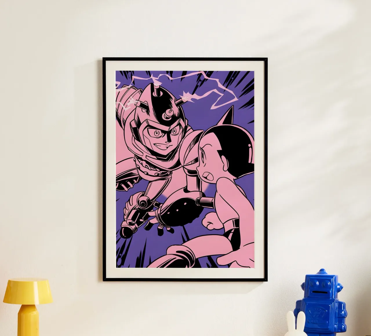 battle scene Astro boy poster con telaio in legno da Low poly art