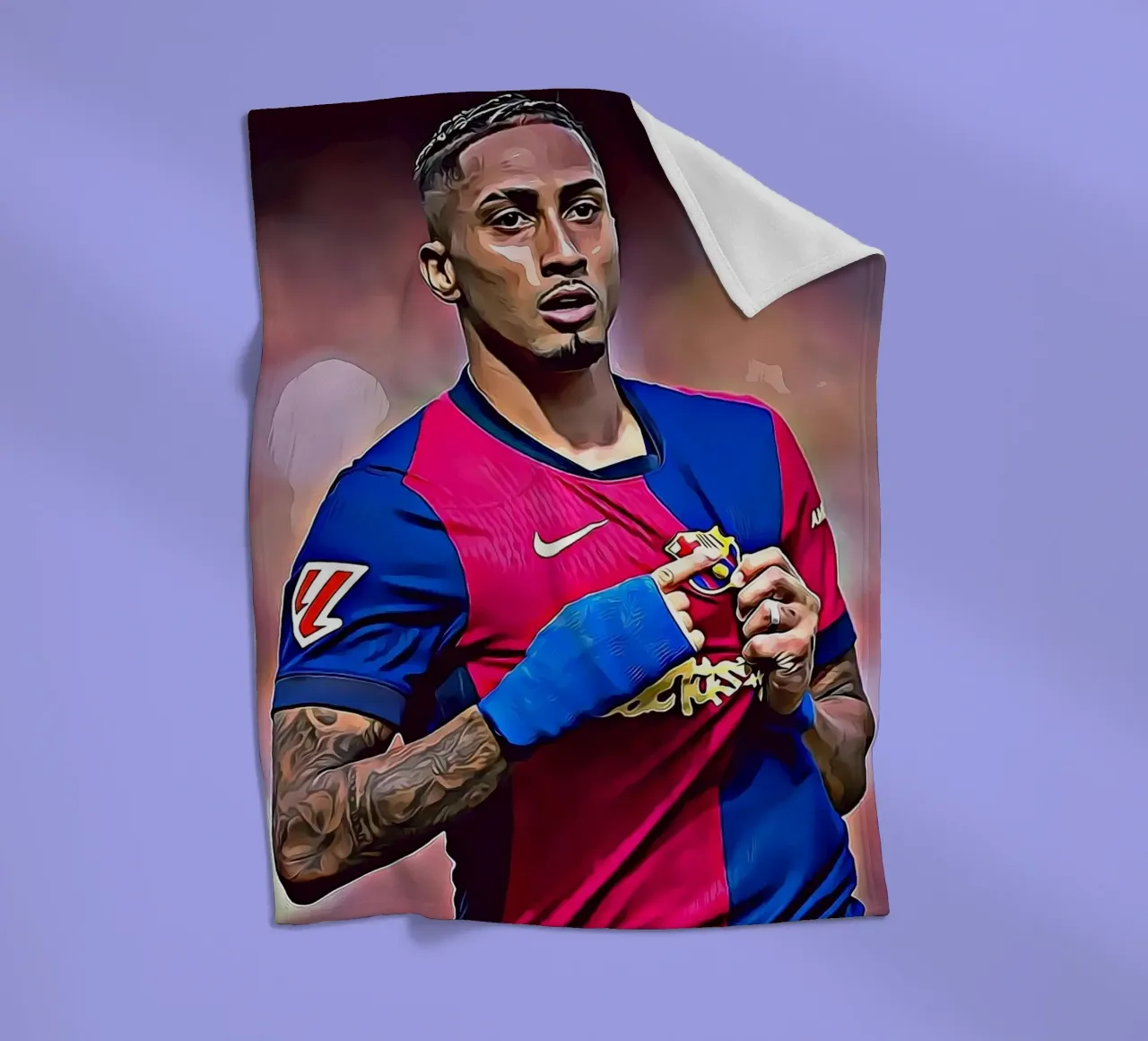 Poster digitale Raphinha Barcelona Portrait Pointing coperta in pile da ArdanART