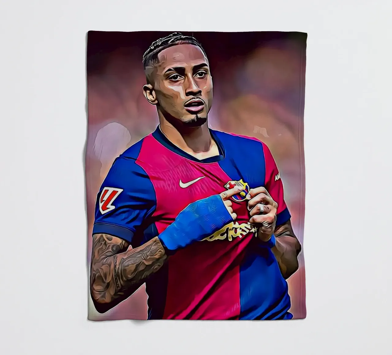 Poster digitale Raphinha Barcelona Portrait Pointing coperta in pile da ArdanART