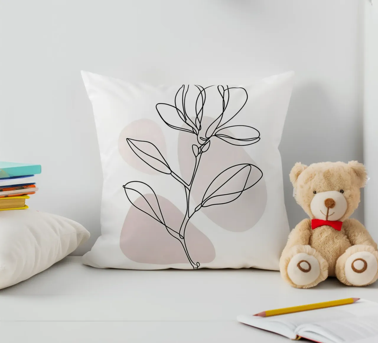 Magnolia minimalista in linea continua cuscino da Plain Thoughts