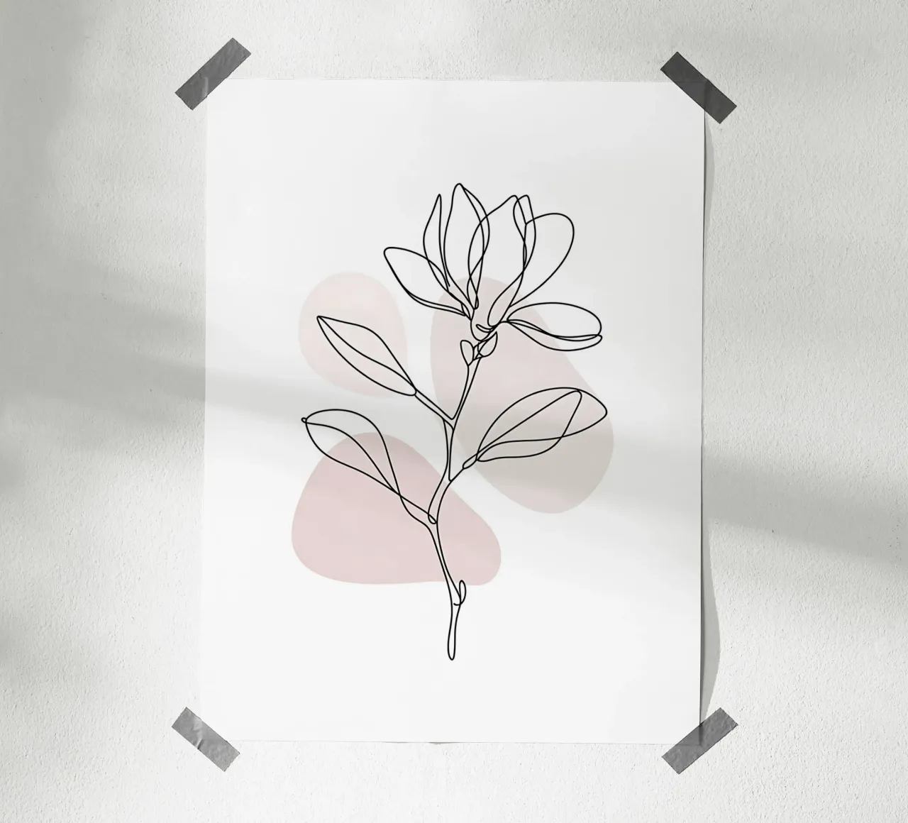 Minimalistische Magnolie in einer durchgehenden Linie Poster mit Kunststoffrahmen von Plain Thoughts