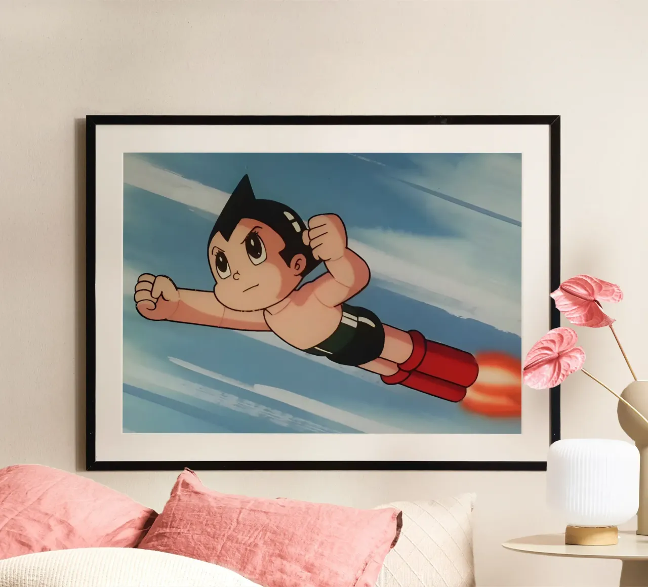 robot boy flying II poster con telaio in legno da Low poly art