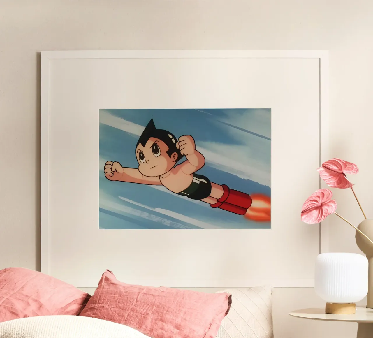 robot boy flying II poster con telaio in legno da Low poly art