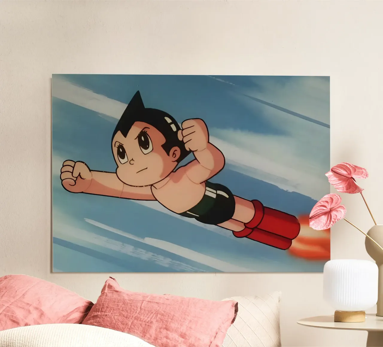 robot boy flying II poster con telaio in legno da Low poly art