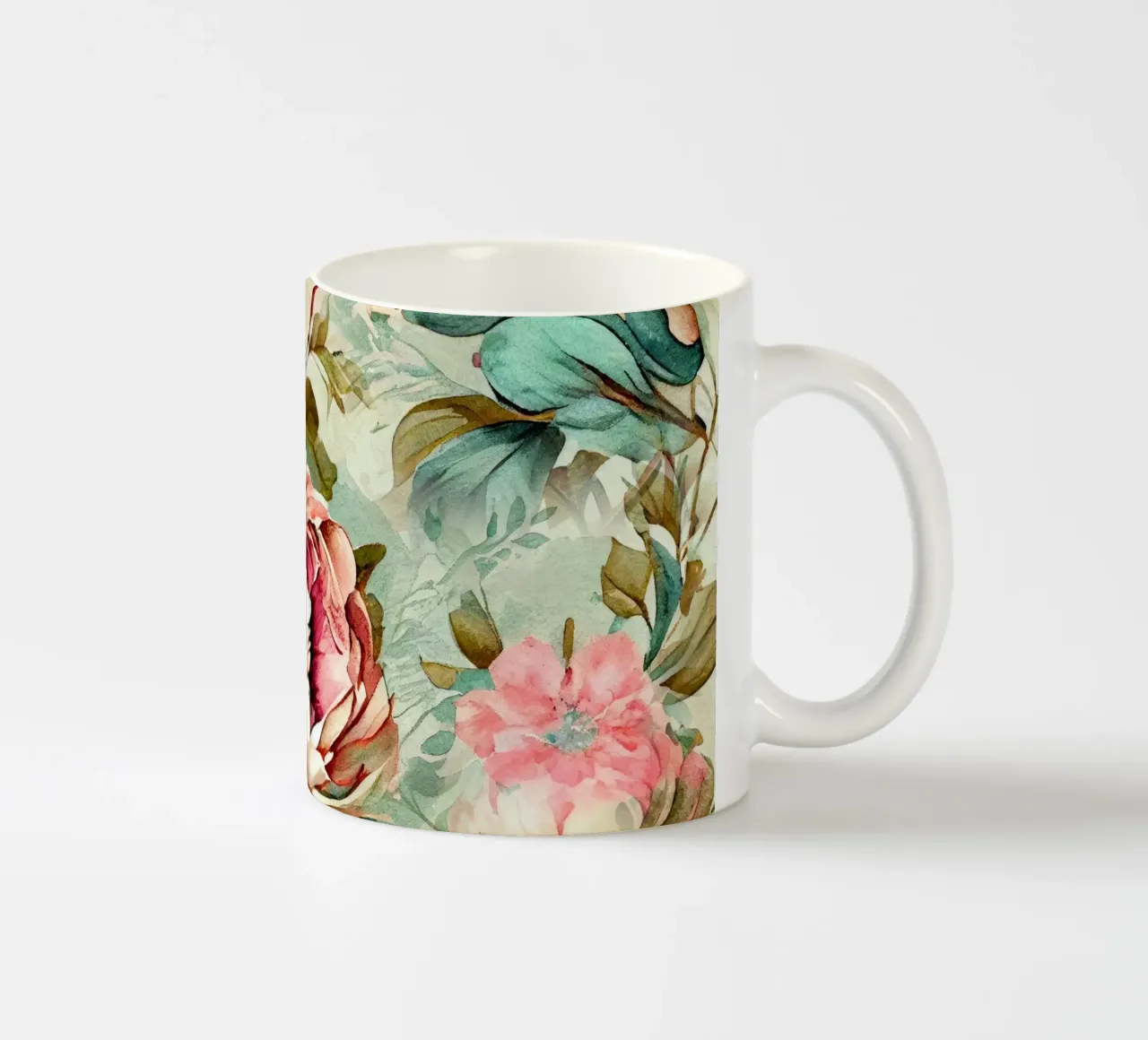 Peonies pattern ceramic mug by Justyna Jaszke JBJart