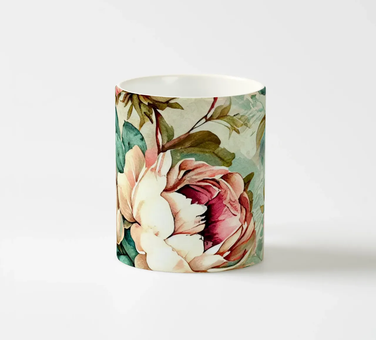 Peonies pattern ceramic mug by Justyna Jaszke JBJart