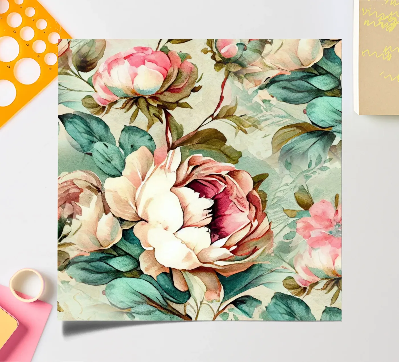 Peonies pattern planche autocollant de Justyna Jaszke JBJart