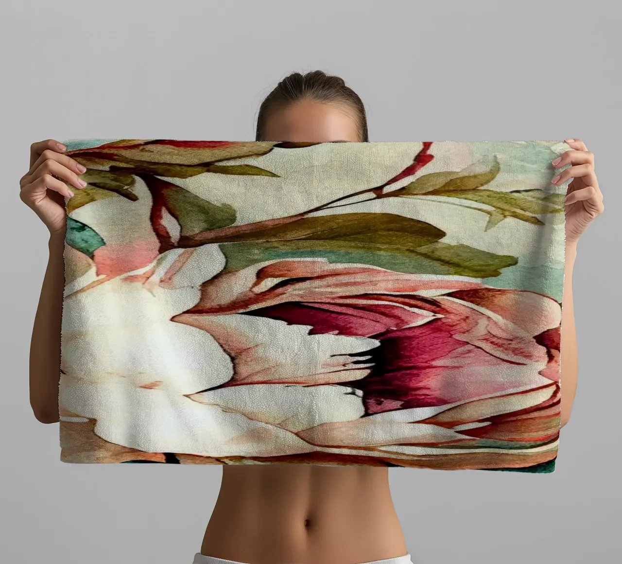 Peonies pattern towel by Justyna Jaszke JBJart