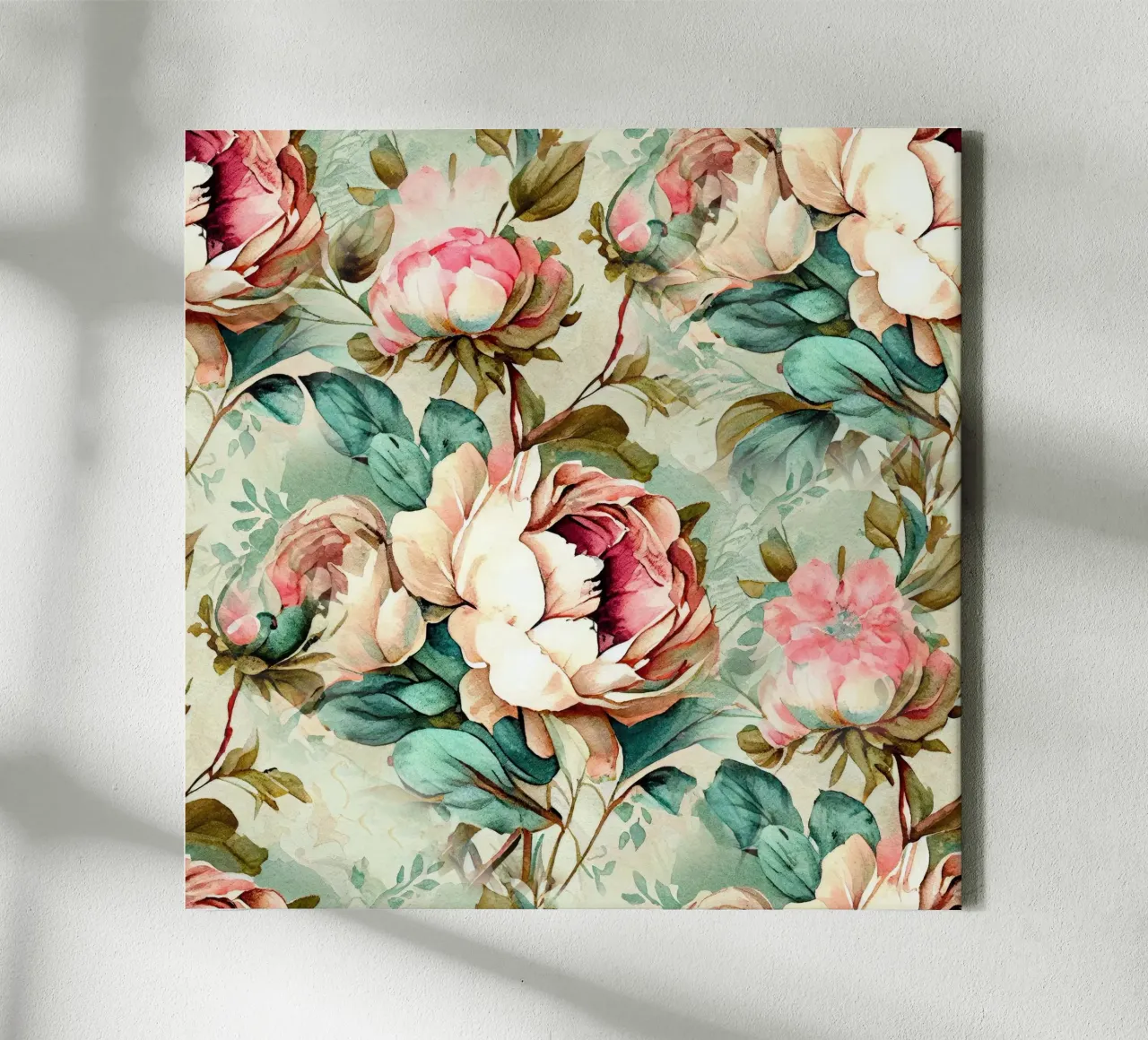 Peonies pattern canvas by Justyna Jaszke JBJart