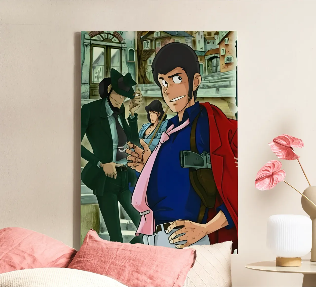 Lupin the third lienzo con Marco flotante de Low poly art