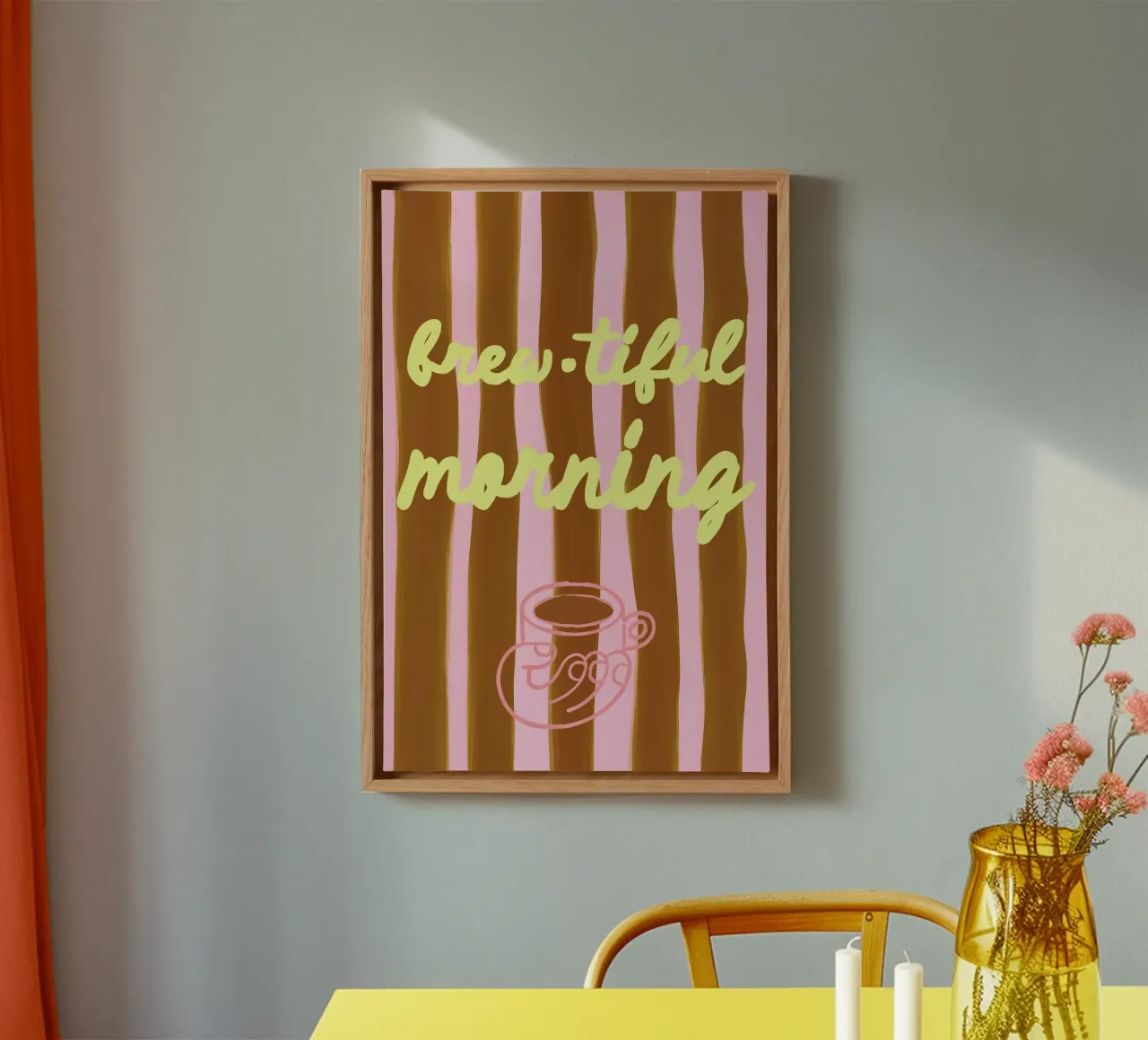 Brew-tiful Morning - koffiegrap als typografieposter canvas met Baklijst van Studio Sori