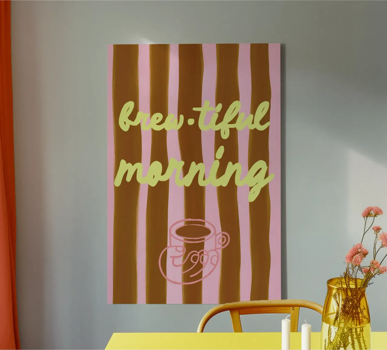 Brew-tiful Morning - koffiegrap als typografieposter canvas met Baklijst van Studio Sori