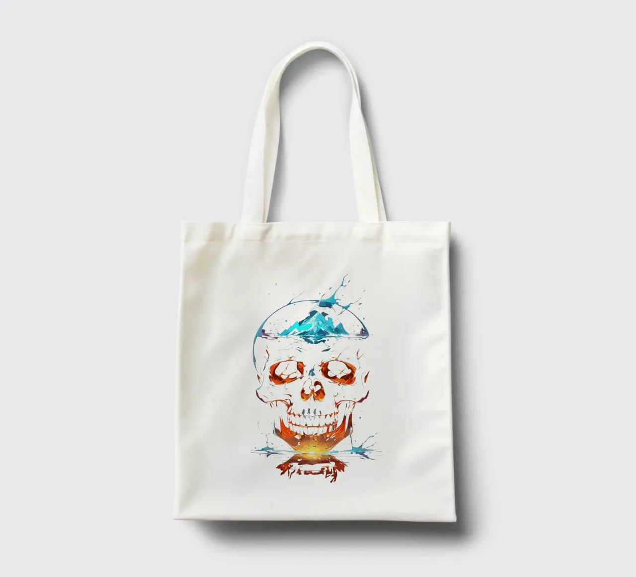 Cranio in fiamme con montagna ghiacciata borsa in juta da LM2KONE