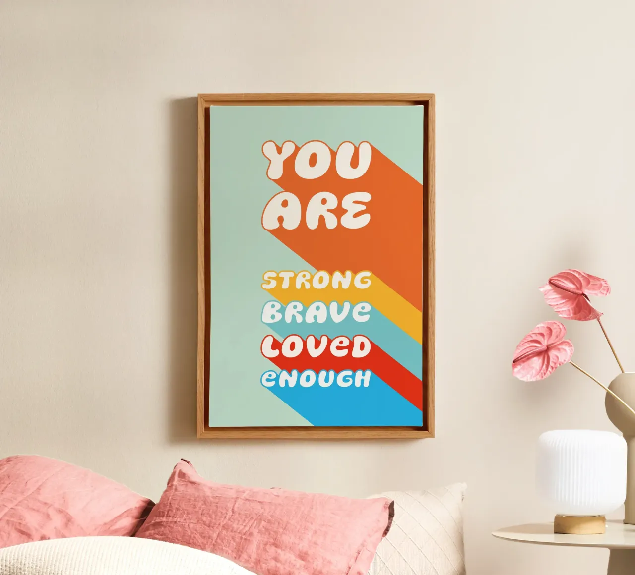 You Are Strong Brave Loved Enough - Affirmation Retro toile avec Caisse américaine de Typo Designs