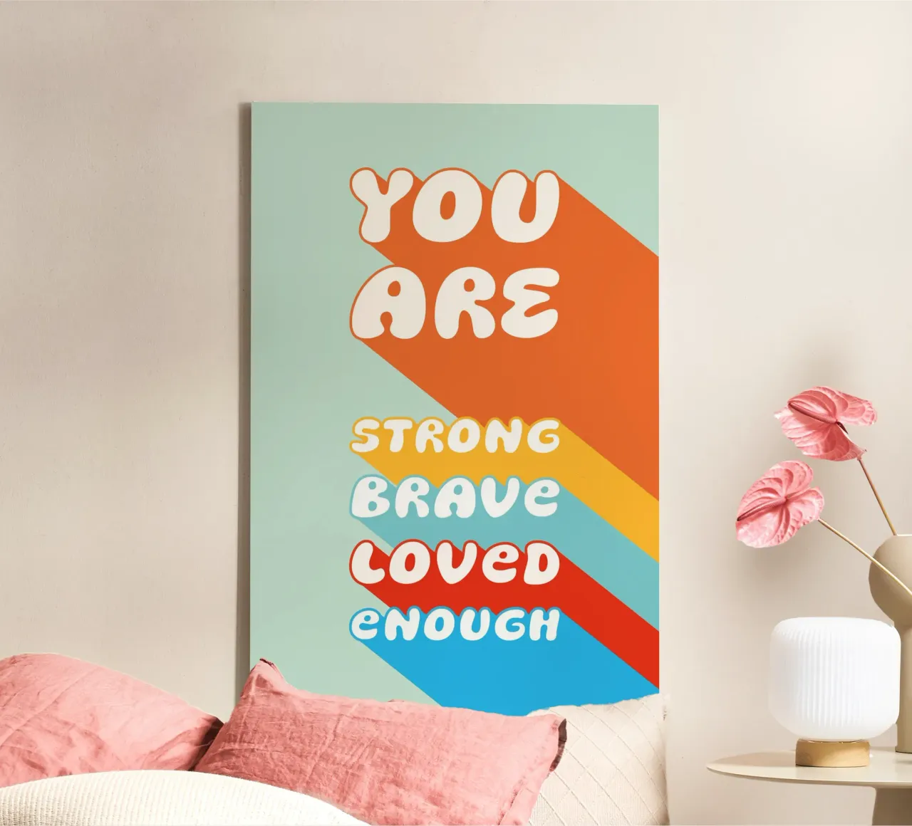 You Are Strong Brave Loved Enough - Affirmation Retro toile avec Caisse américaine de Typo Designs