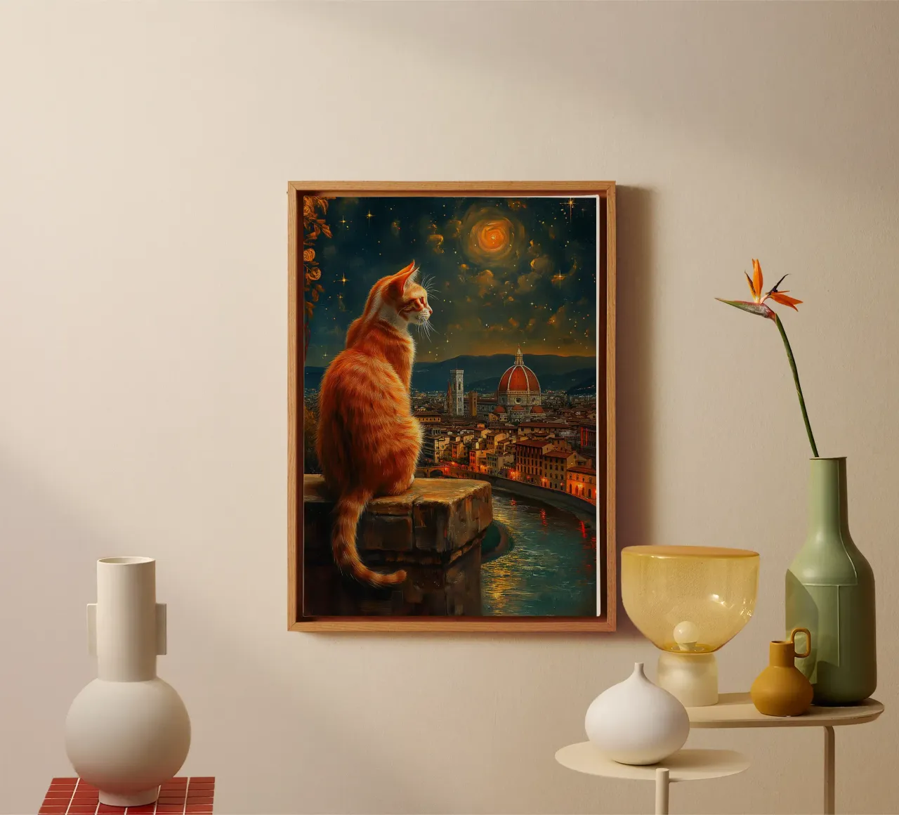 Gatto di Firenze Notte stellata tela con Cornice a cassetta da Stellar Creative