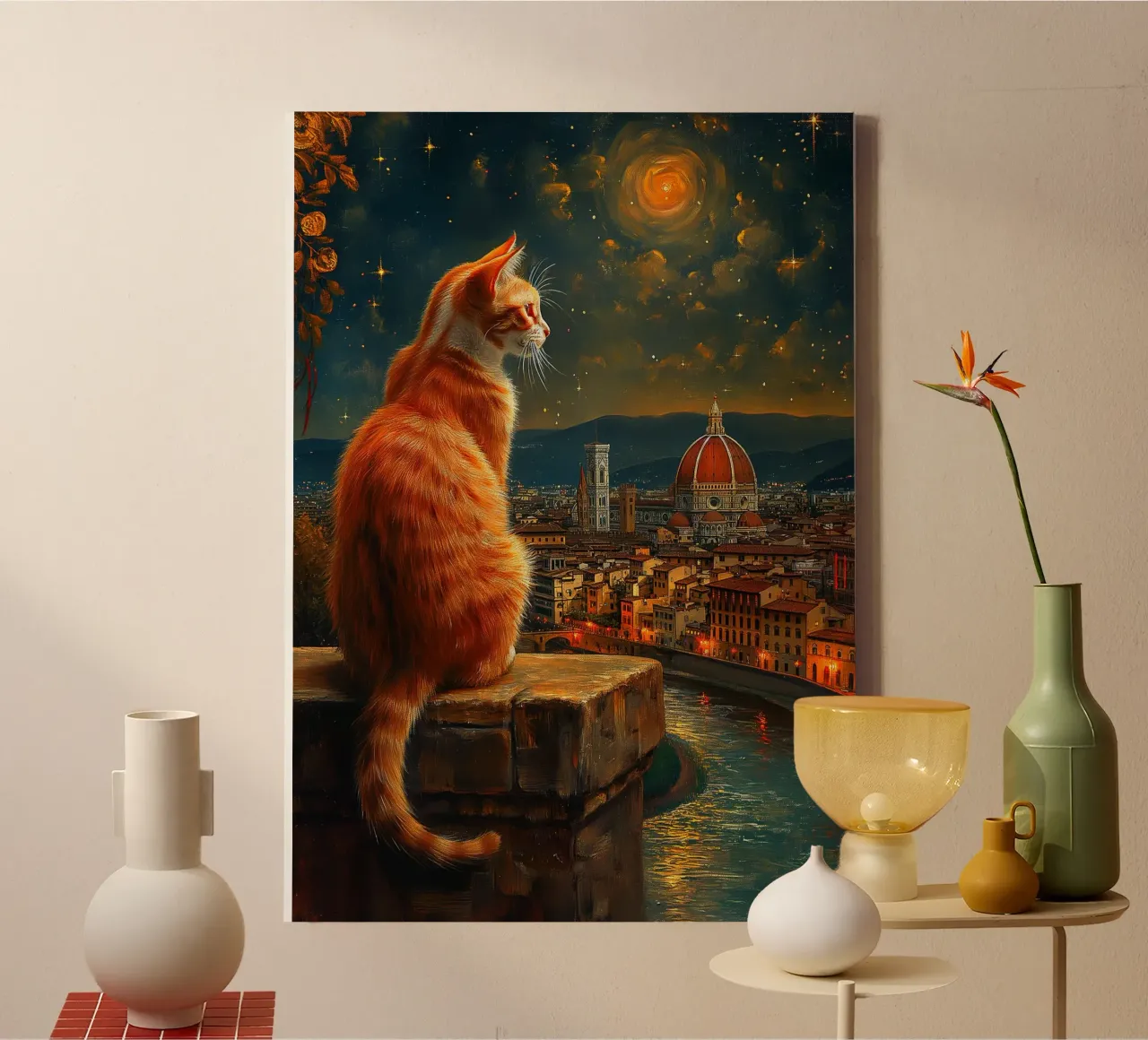 Gatto di Firenze Notte stellata tela con Cornice a cassetta da Stellar Creative