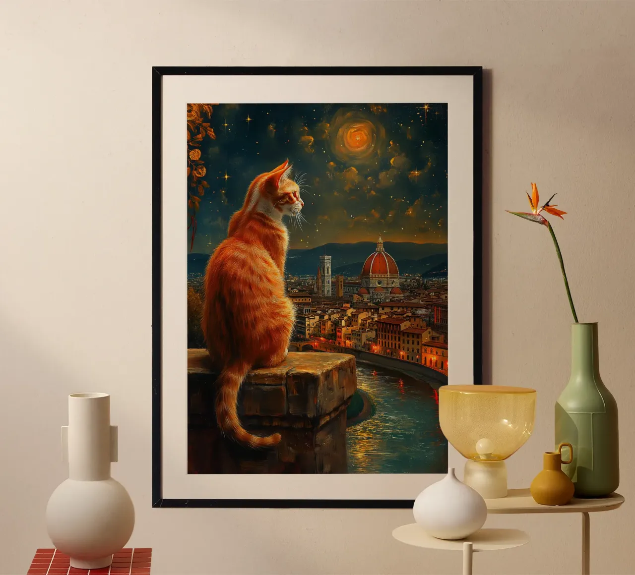 Gatto di Firenze Notte stellata poster da Stellar Creative