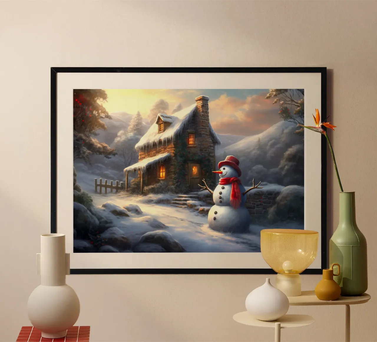 Pupazzo di neve di Natale poster con telaio in alluminio da Stellar Creative