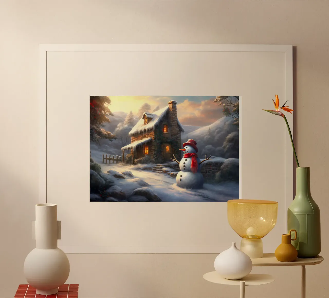 Pupazzo di neve di Natale poster con telaio in alluminio da Stellar Creative