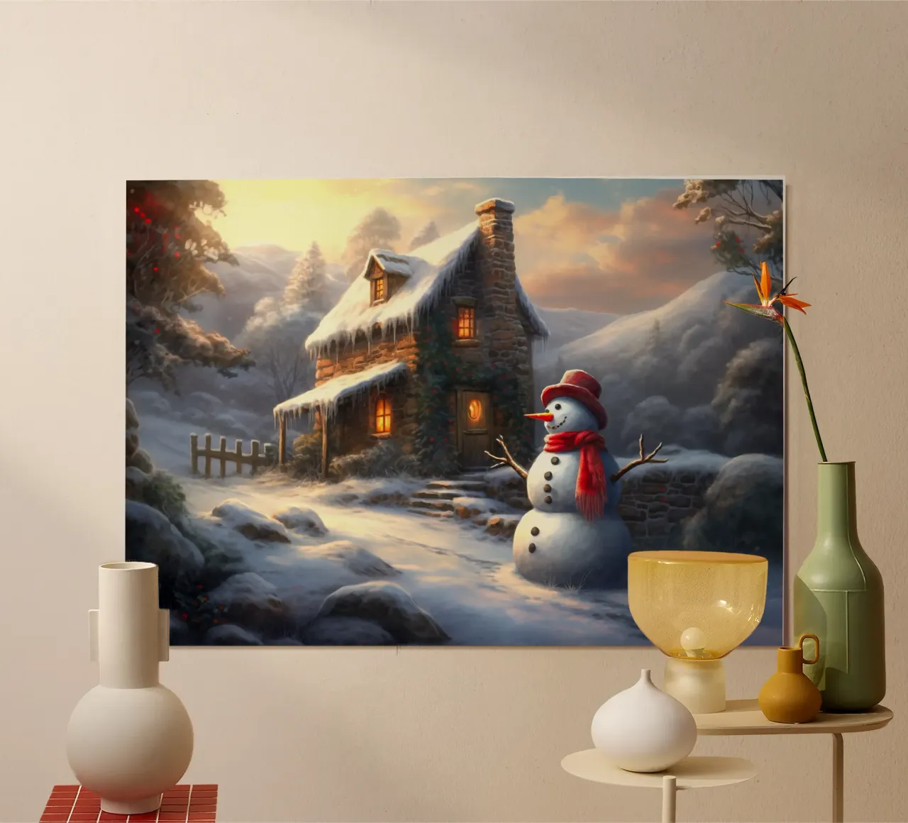 Pupazzo di neve di Natale poster con telaio in alluminio da Stellar Creative