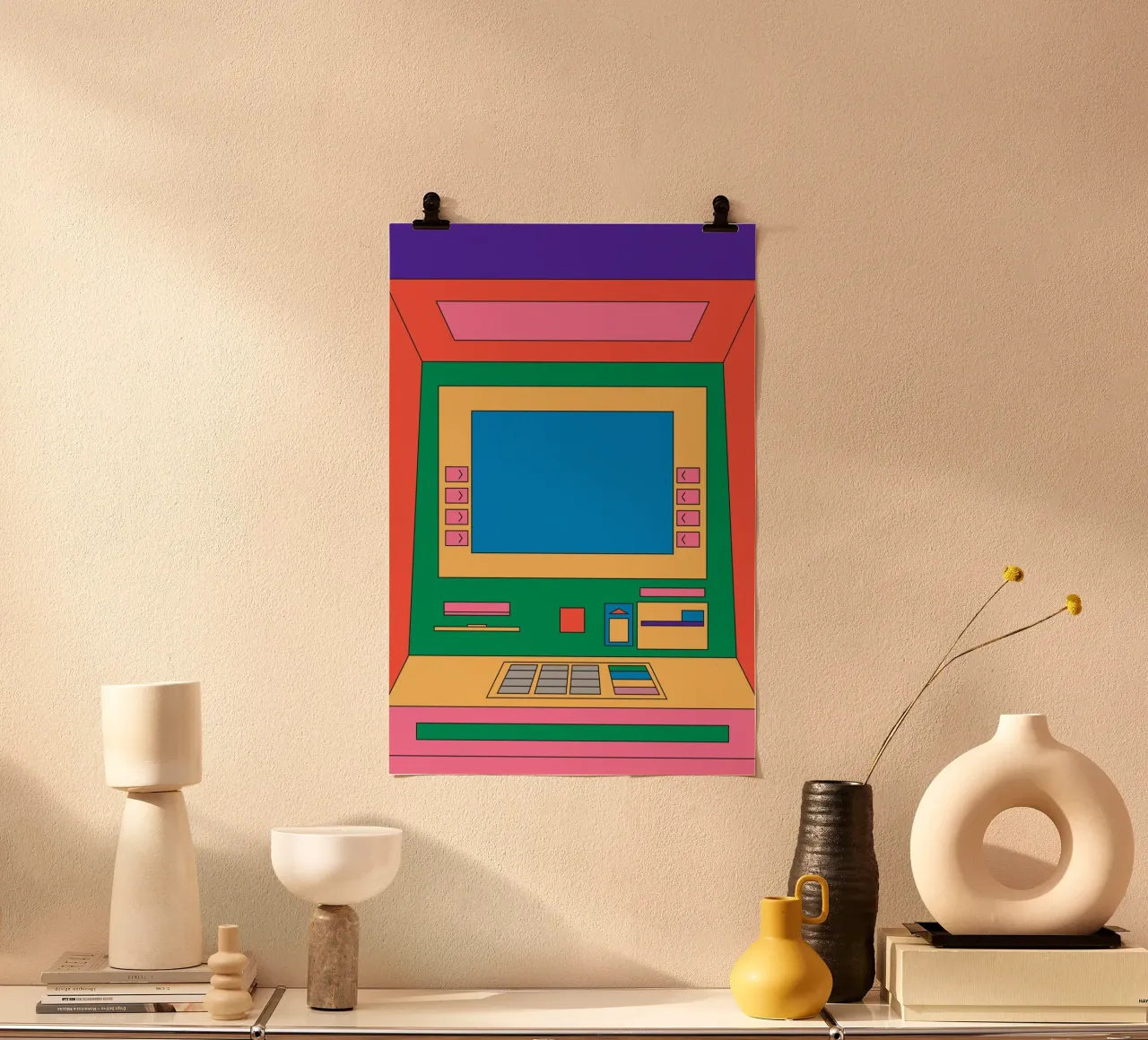 Macchina da soldi retrò poster con telaio in legno da Retro Boy Art