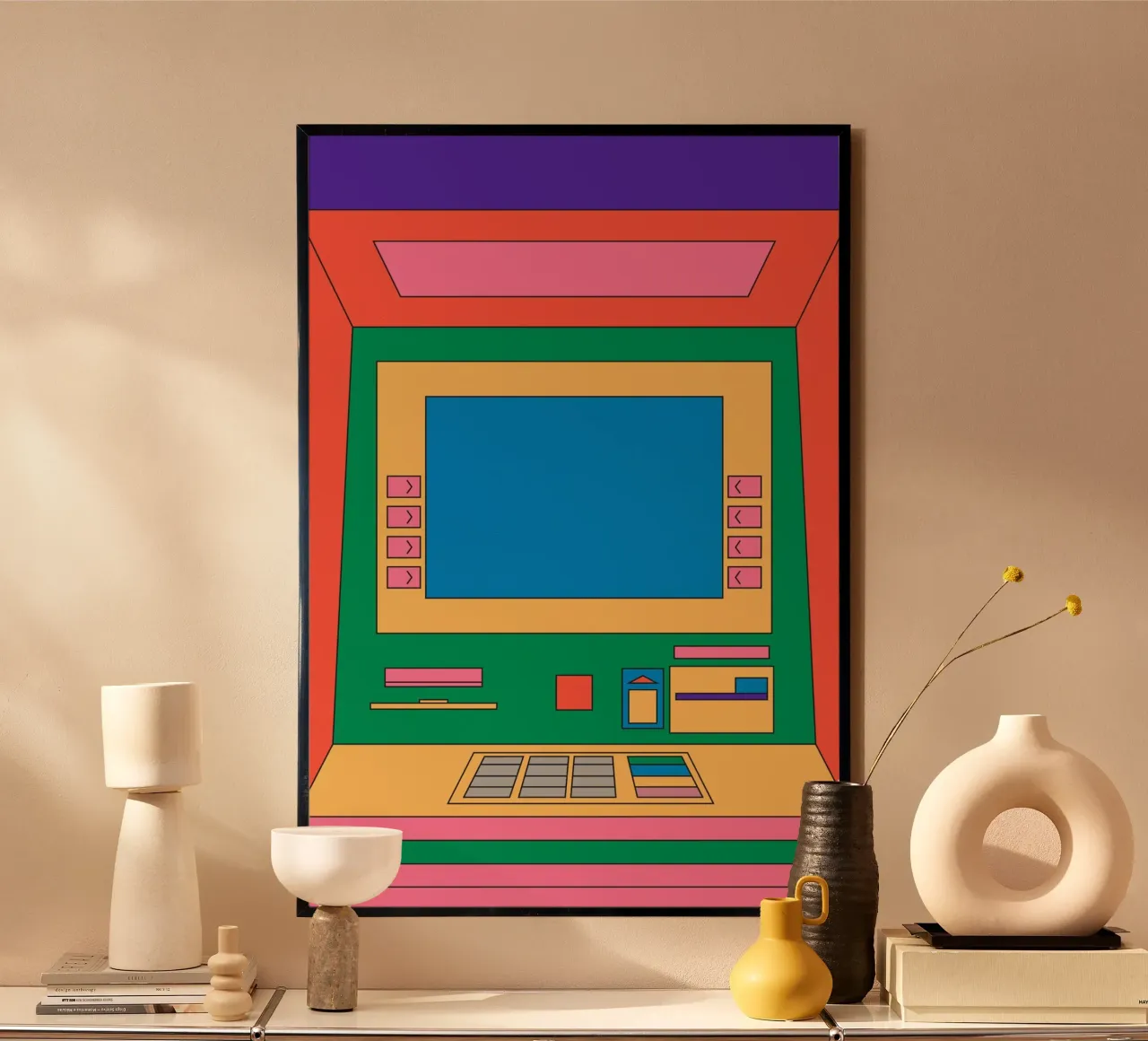 Macchina da soldi retrò poster con telaio in legno da Retro Boy Art